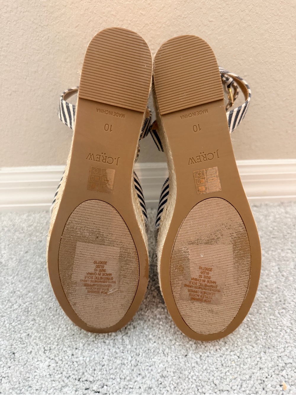 J. Crew Women’s Striped Navy Espadrille Wedge Sandals, size 10 - Picture 6 of 9